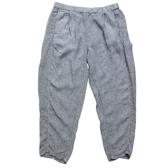 Eileen Fisher Lantern Pants Sz Large Grey Stripe 100% Organic Linen Puckered - Picture 1 of 8